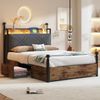 Multifunktionales Bett 90 x 190 , mit Stauraum und schmiedeeisernem Baldachin,mit abnehmbaren Bettpfosten mit LED und USB-/Typ-C-Ladeanschlüssen sowie zwei Schubladen, Eiseneinzelbett, Jugendbettt, Bild 3
