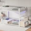 Merax Etagenbett mit LED-Beleuchtung (Jugendbett für Kinderzimmer, Gästezimmer, 1-St), Metallbett Kinderbett 90x200cm mit Stauraumleiter, Schutzgittern & Tür Bild 2