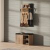 Merax Schuhbank, Flurmöbel,Schuhschrank mit 2 Türen, mit Rückwand mit 3 Haken, Schwarz und naturfarben Bild 2