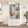 Flurschrank Garderobe, multifunktionales Dielenmöbel mit Schuhschrank, Spiegel, 2 Schubladen und Stauraumschränken, Holzwerkstoff, Weiß, 90 x 40 x 180 cm Bild 5