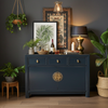 Vintage Kommode Blau Mitternachtsblau Messingkreis chinesisch Schrank Sideboard Kolonial-Stil Antik-Stil Lowboard asiatisch orientalisch Fernost shabby-chic Landhaus Bild 5