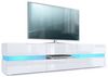 Vladon Lowboard Flow, TV-Kommode mit Ambient Light Verglasung mit 2 Türen, 1 Schublade und 1 Klappe, Weiß matt/Weiß Hochglanz, inkl. LED-Beleuchtung (177 x 45 x 39 cm) Bild 4