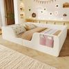 Merax Polsterbett, 140 x 190 cm, Doppelbett, abnehmbare Sicherheitsgitter, integrierte Stofftasche zur Aufbewahrung, Samt, beige Bild 3
