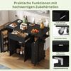 Kücheninsel mit klappbarer Arbeitsplatte,Küchenwagen auf Rollen Küchenschrank mit 4 Türen und 1 Schublade integrierten Gewürzregalen in den Türen doppelseitigen Handtuchhaltern,schwaz,120 x 45 x 95 cm Bild 4