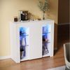 SONNI Sideboard mit LED Beleuchtung 90 x 35 x 83 cm Weiß/Schwarz Hochglanz, mit Schranktür und 4 glas Einlegeböden Bild 5