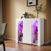 SONNI Sideboard mit LED Beleuchtung 90 x 35 x 83 cm Weiß/Schwarz Hochglanz, mit Schranktür und 4 glas Einlegeböden Bild 3