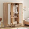 Merax Doppeltüriger Kleiderschrank, 2-türiger Kleiderschrank, Zweitüriger Kleiderschrank mit Kleiderstange, Schlafzimmerschrank, Kinderkleiderschrank, 80 x 46 x 141,5 cm, in Weiß & Naturholz-Optik Bild 2