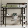Hochbett 140×200 cm mit Rausfallschutz, Schreibtisch und Regalen, Metall/MDF, Schwarz, ohne Matratze Bild 2