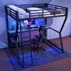Merax Hochbett, 140*200cm Kinderbett, Mit LED-Leuchten, Computerkonsolenablage, Schreibtisch, Steckdose+USB, Geländer, Treppe, ohne Matratze, Schwarz Bild 5