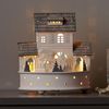 LED Weihnachtsdorf ,Grauberg' mit Zug, Spieluhr, Timer, Batterie, Holz Bild 2