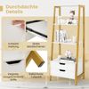 Leiterregal freistehend 134cm Bücherregal mit 4 offenen Regalen und 2 Schubladen vielseitiges Standregal Weiß Bild 4