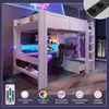 Hochbett mit LED-Beleuchtung und Schreibtisch, 140x200 cm, Kinderbett mit Rausfallschutz, Regal, Schubladen und Trittleiter, Jugendbett, Kiefer Bild 5
