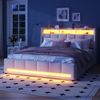 Merax Polsterbett, 140 x 200 cm, Ohne Matratze, APP-Fernbedienung LED-Licht, Bett mit Schubladen mit Steckdosen und USB, Eingebautes Staufach, Leinen, Beige Bild 5