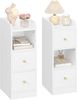 Nachttisch 2er Set, Schmal, Beistelltisch mit 2 Schubladen, Nachttische mit Offenem Fach, Verstellbare Schubladenposition für Schlafzimmer, Wohnzimmer, Weiß mit Holzmaserung Bild 2