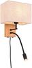 LED Wandlampe mit Leselampe Schalter & Stecker, Holz mit Stoffschirm H: 30cm Bild 2