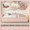 Schlafsofa mit LED-Beleuchtung, Schubladen und Lattenrost, 90x200 cm, Einzelbett, Polsterbett, Samt, rosa Bild 3