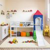 Hochbett Spielbett Kinder 90x200 cm mit Leiter & Rutsche, Turm Bettgestell, Holz Massiv, Blau Grün Bild 2