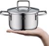 Silit Topf-Set Extra Cook Mini, Kochgeschirr-Set Induktion mit Glasdeckeln, stapelbar, Edelstahl 18/0 (Set, 8-tlg, 2 x Kochtopf 12/14cm, 2 x Bratentopf 12/14cm, 2 x Glasdeckel 12/14cm), SiliTherm Universalboden, breiter Schüttrand, spülmaschinengeeignet Bild 4