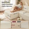 VASAGLE Ecksofa, modulares Sofa 244 cm breit, vakuumverpackt, Schlafsofa, keine Montage erforderlich, mit großer Chaiselongue links, für Wohnzimmer, Gästezimmer, cremeweiß Bild 3