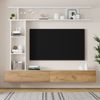 TV-Wandschrank-Set mit vertikalem Wandregal & oberem Präsentationsboard,Weiß-Holz Optik,2 Klapptüren,offener Stauraum Bild 2