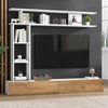 TV-Wandschrank-Set mit vertikalem Wandregal & oberem Präsentationsboard,Weiß-Holz Optik,2 Klapptüren,offener Stauraum Bild 5