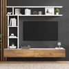 TV-Wandschrank-Set mit vertikalem Wandregal & oberem Präsentationsboard,Weiß-Holz Optik,2 Klapptüren,offener Stauraum Bild 4