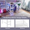 Merax Hochbett, 140 x 200cm, Jugendbett Kinderbett mit Schreibtisch, Geländer, Trittleiter, mehrere Ablagen, mit usb+type-c Steckdose, mit LED Leiste, mit Lochbrett, ohne Matratze, Weiß Bild 5