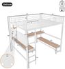 Merax Hochbett, 140 x 200cm, Jugendbett Kinderbett mit Schreibtisch, Geländer, Trittleiter, mehrere Ablagen, mit usb+type-c Steckdose, mit LED Leiste, mit Lochbrett, ohne Matratze, Weiß Bild 4