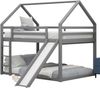 Hausbett Etagenbett Kinderbett 140x200 cm, Kiefer/MDF mit Rutsche & Treppe, hoher Rausfallschutz, Grau Bild 5