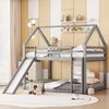 Hausbett Etagenbett Kinderbett 140x200 cm, Kiefer/MDF mit Rutsche & Treppe, hoher Rausfallschutz, Grau Bild 3