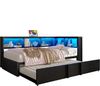 Metall Tagesbett 90x200 mit Ausziehbett, Stauraumschränken, LED Kopfteil und USB Anschlüssen, schwarz Bild 5