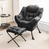 Sessel mit Hocker & Armlehnen & Seitentasche & Fußstütze Relaxsessel Ohrensessel Grau Bild 2