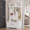 Eingangsbereich-Schrank, mit Sitzbank, 4 Haken, Stauraum & Soft-Close-Scharnieren, 101,5x47x183 cm, Weiß Bild 2