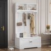 Eingangsbereich-Schrank, mit Sitzbank, 4 Haken, Stauraum & Soft-Close-Scharnieren, 101,5x47x183 cm, Weiß Bild 4