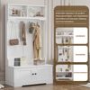 Eingangsbereich-Schrank, mit Sitzbank, 4 Haken, Stauraum & Soft-Close-Scharnieren, 101,5x47x183 cm, Weiß Bild 5