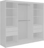 Schwebetürenschrank NAURU mit Lamellen-Optik, moderner Kleiderschrank, Breite 240 cm, inkl. Innenausstattung & Stauraum, Akustikpaneel-Design - Weiß und Schwarz - mit Schubladen Bild 4