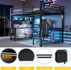Merax Hochbett, Gamingbett, Metallbett, 140x200cm mit Schreibtisch, LED-Leiste, Aufladen, Schwarz Bild 5