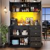 Odikalo Küchenbuffet Küchenschrank Buffetschrank mit LED-Lichtleiste & Getränkehaltern (120 x 40 x 188 cm, Landhausstil, 4 Türen, Schwarz/Weiß) Bild 2