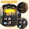 Odikalo Küchenbuffet Küchenschrank Buffetschrank mit LED-Lichtleiste & Getränkehaltern (120 x 40 x 188 cm, Landhausstil, 4 Türen, Schwarz/Weiß) Bild 3
