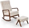 Gepolsterter Schaukelstuhl mit Hocker & Kissen Schaukelsessel mit Holzrahmen Beige Bild 3