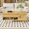 MODFU Couchtisch mit Hebefunktion (Satztisch, Wohnzimmertisch Beistelltisch, 1-St, mit Stauraum und Rattan-Imitat-Türen), ideal für kleine Räume Bild 2