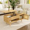 MODFU Couchtisch mit Hebefunktion (Satztisch, Wohnzimmertisch Beistelltisch, 1-St, mit Stauraum und Rattan-Imitat-Türen), ideal für kleine Räume Bild 5