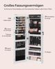 Schmuckschrank hängend, Hängeschrank mit rahmenlosem Ganzkörperspiegel, abschließbarer Spiegelschrank, Wandschrank mit 2 separaten Make-up Organizern, für Ketten, Ohrringe, weiß JJC001W01 Bild 3