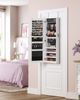 Schmuckschrank hängend, Hängeschrank mit rahmenlosem Ganzkörperspiegel, abschließbarer Spiegelschrank, Wandschrank mit 2 separaten Make-up Organizern, für Ketten, Ohrringe, weiß JJC001W01 Bild 2