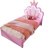 Kinderbett 90x200cm Rosa Kunstleder MDF LED-Licht 16 Farben Kopfteil verstellbar 2 Schubladen Krone Bild 5