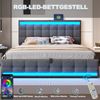 Merax Polsterbett Doppelbett 180x200cm mit 2 USB, Boxspringbett mit Stauraum und Lattenrost, mit Led, Funktionsbett, Leinen, Grau Bild 3