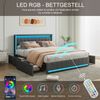Doppelbett aus Leinenstoff, 140x200 cm, dunkelgrau, mit LED-Beleuchtung am Kopf- und Fußteil, 4 Schubladen aus Eisen und einem USB-Ladeanschluss am Kopfteil Bild 4