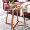 FineBuy Couchtisch Eiche Massivholz / Glas Sofatisch Rund Wohnzimmertisch | Design Stubentisch Modern | Holztisch Kaffeetisch | Tisch Wohnzimmer Echtholz | Klein 58 x 58 x 47 Bild 3