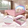 Merax Polsterbett, 140x190 cm, Kinderbett, Mit LED-Lichtleiste, Prinzessinnenbett in Kronenform, Sicherheitsgitter, PU, Rosa Bild 5