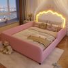 Merax Polsterbett, 140x190 cm, Kinderbett, Mit LED-Lichtleiste, Prinzessinnenbett in Kronenform, Sicherheitsgitter, PU, Rosa Bild 2